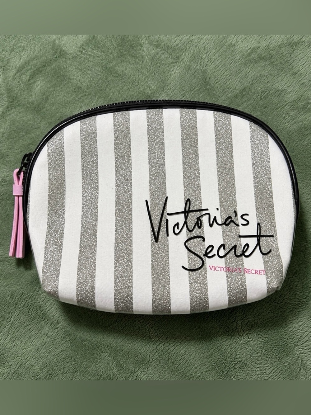 Mini Victoria’s Secret Silver Glitter Stripe Cosmetic Makeup Bag